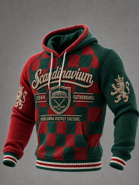 Vintage Göteborgshockeymönstrad patchwork-hoodie