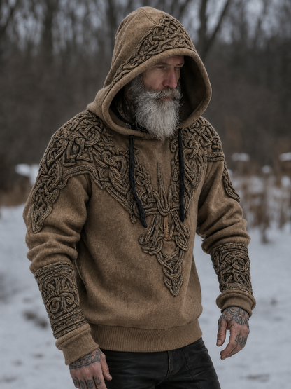Herrlig vikingatotem-hoodie med tryckta runor