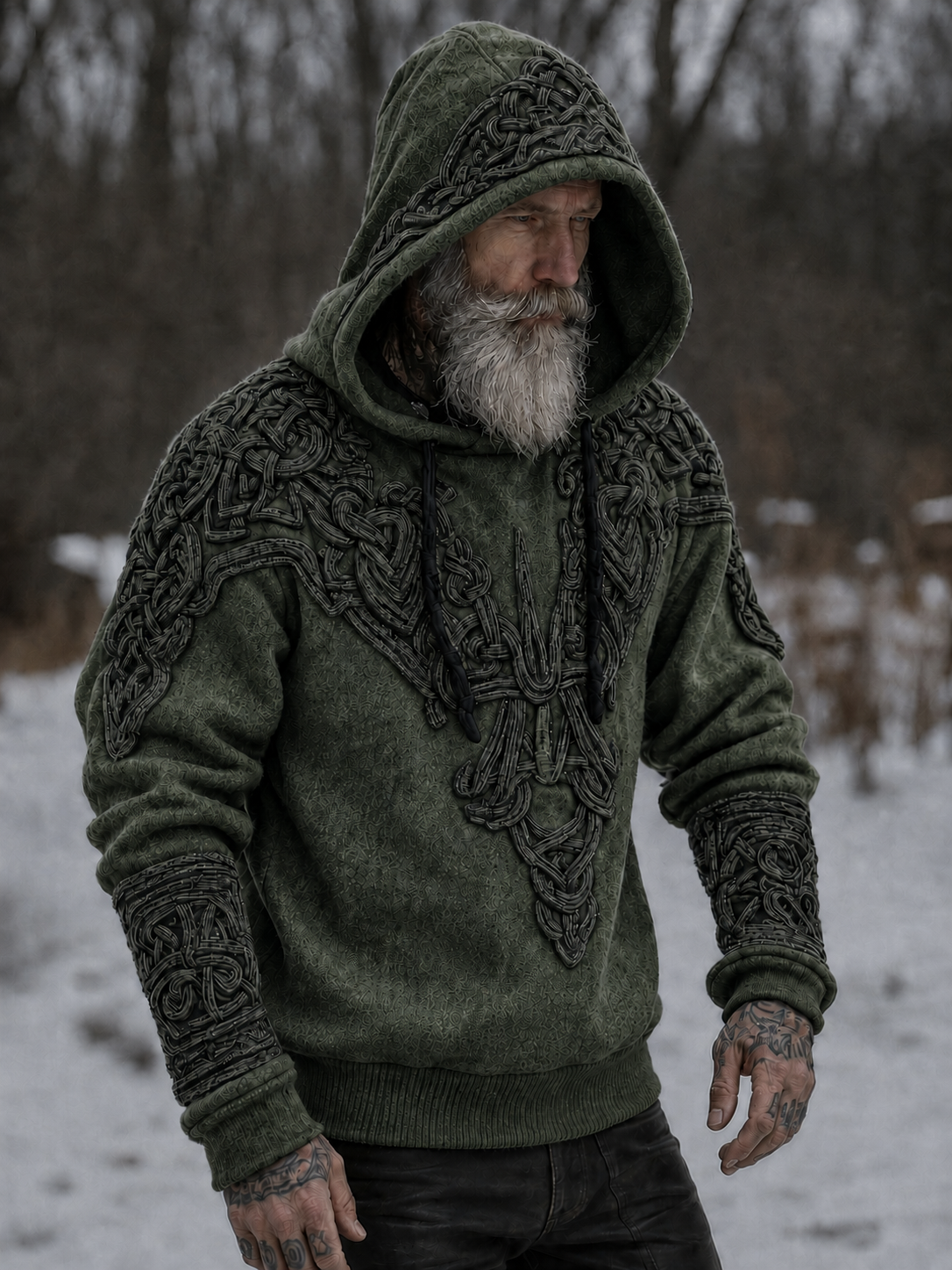 Herrlig vikingatotem-hoodie med tryckta runor