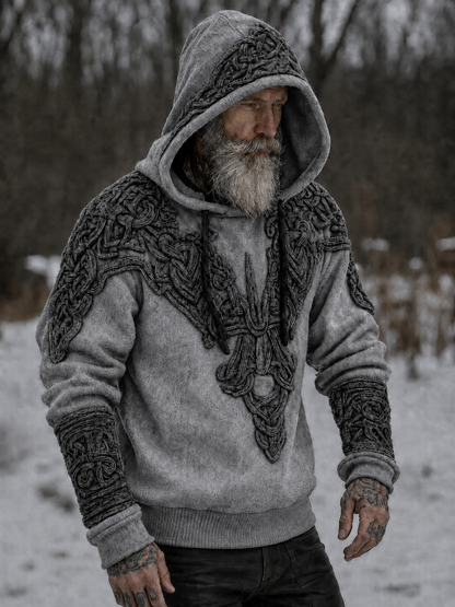 Herrlig vikingatotem-hoodie med tryckta runor