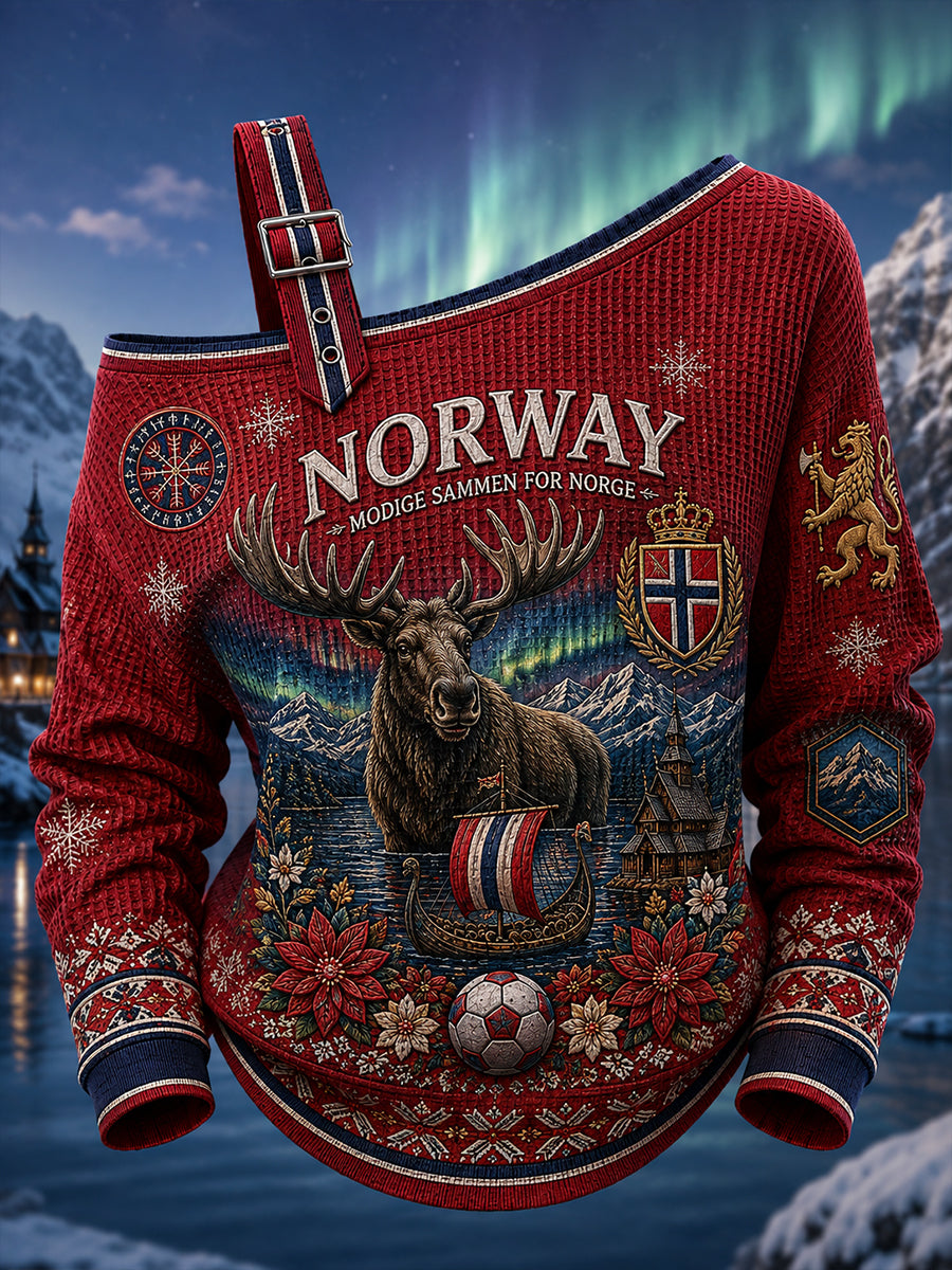 Kvinners norsk fotball utskriver off-Shoulder Sweatshirt