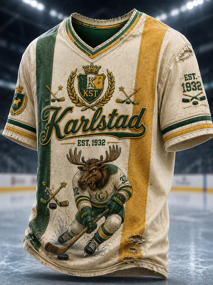 Herr Grönvitt Hockeyarv Vintage V-ringad T-shirt