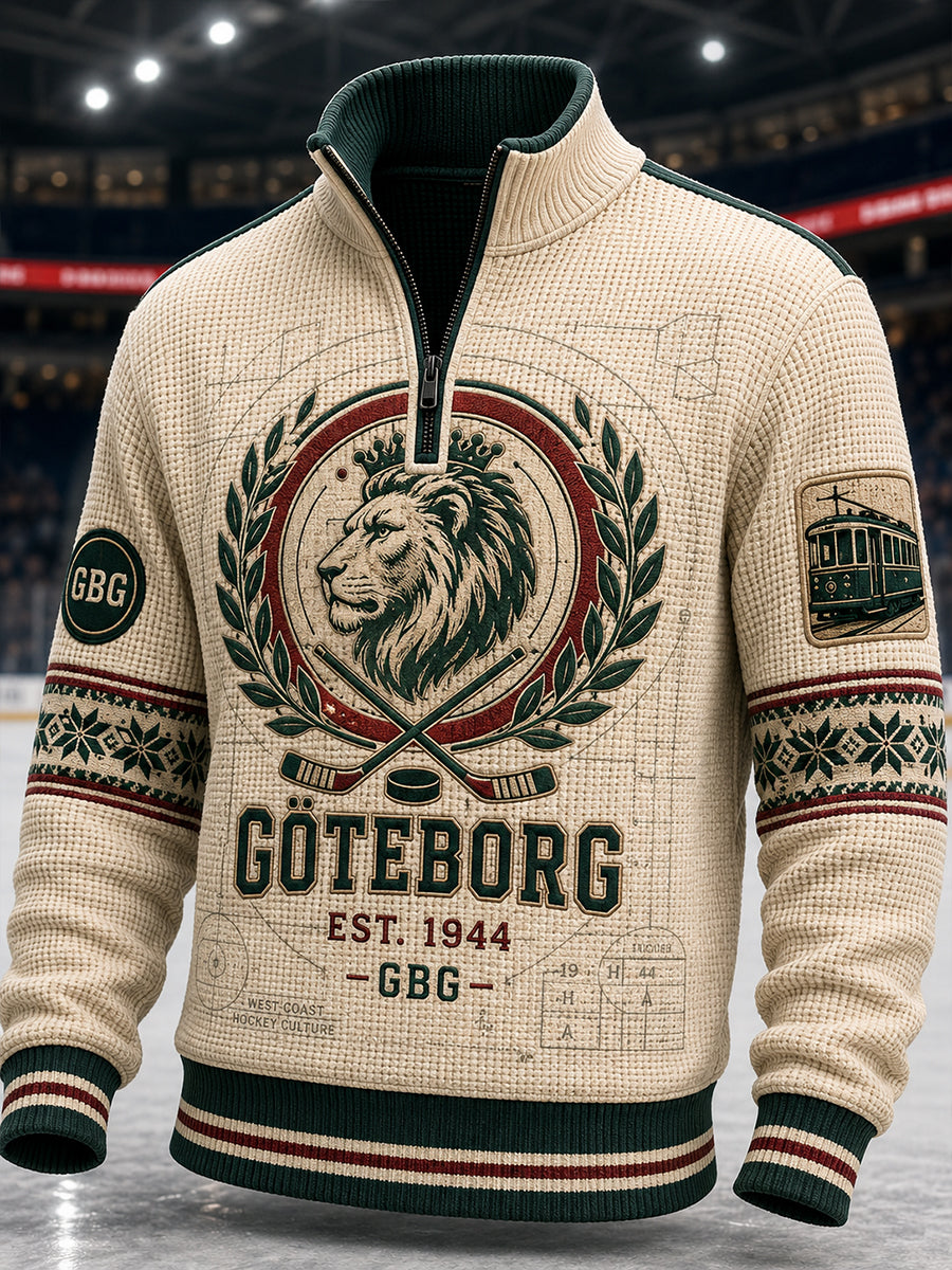 Herrtröja i 1 vintagestil från Göteborg Hockey med våffelmönster och lång ärm