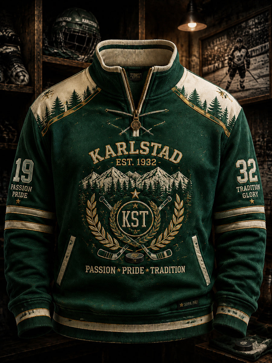 Grönt och vitt ishockeydynasti vintage-tröja med dragkedja