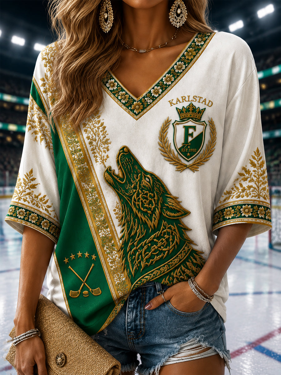 Grönt och vitt ishockeydynasti vintage-v-ringad t-shirt