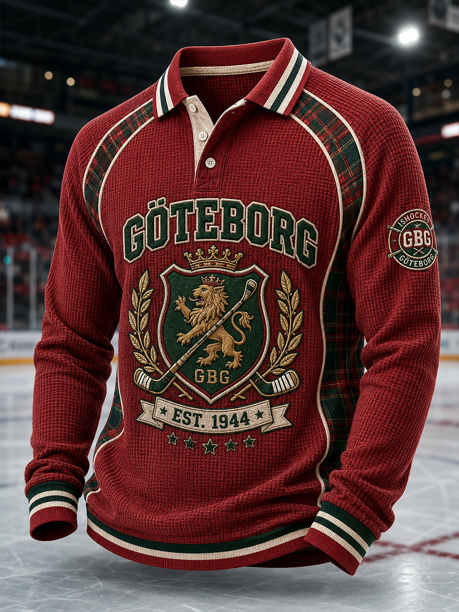Herrskjorta i vintagestil med Göteborg Hockey-motiv och långa ärmar