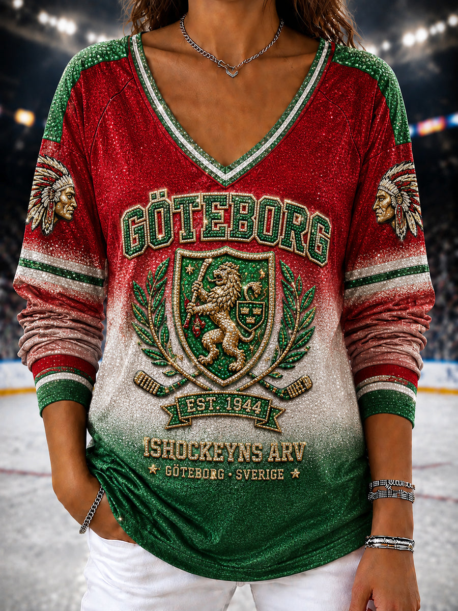 Dammens retro Göteborgshockeytröja med v-ringning och färggradient