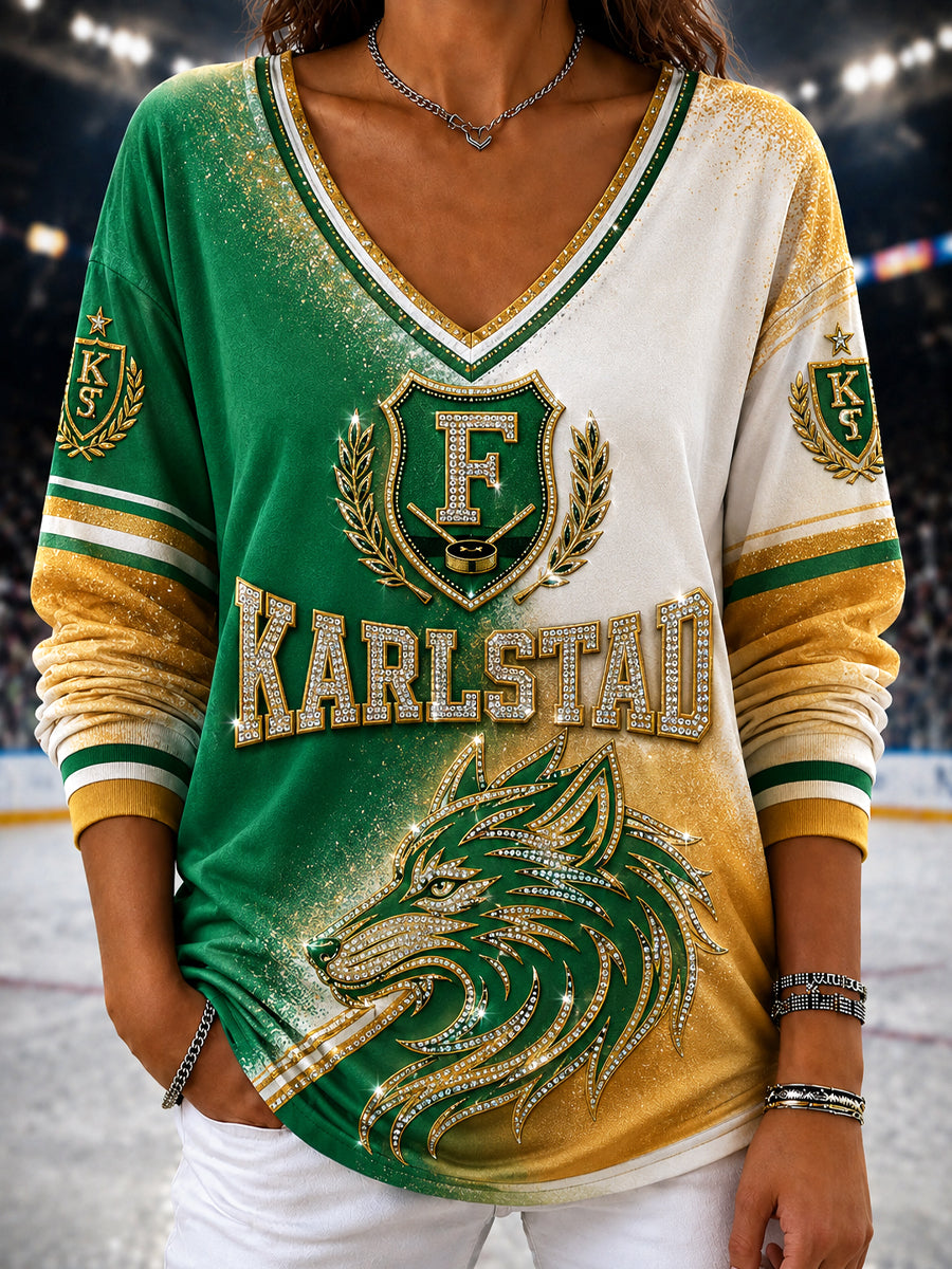 Karlstad Grönt hjärta Hockeyarv Gradient V-ringad T-shirt