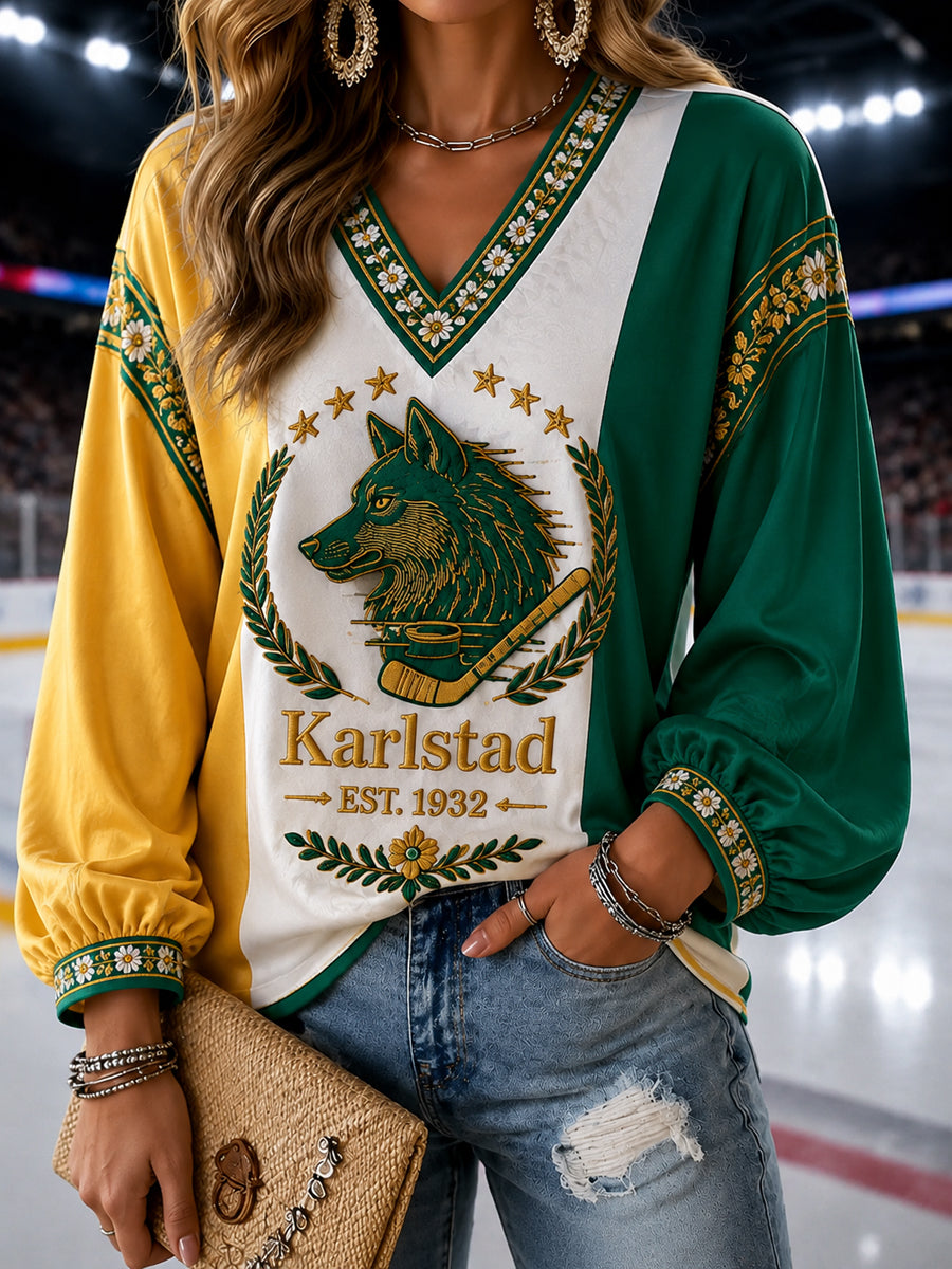 Grönt och vitt ishockeydynasti vintage V-ringad topp