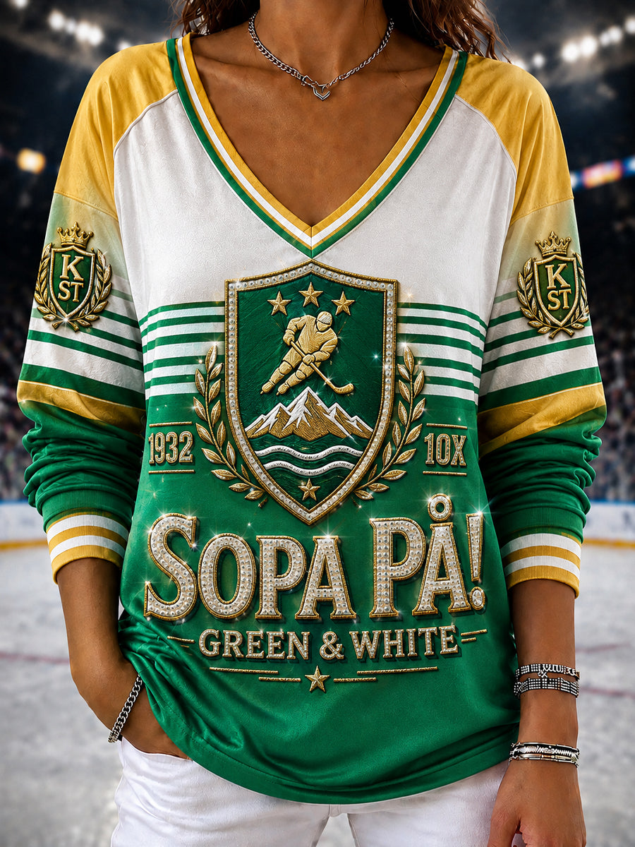 Karlstad Grönt hjärta Hockeysläkt V-ringad T-shirt