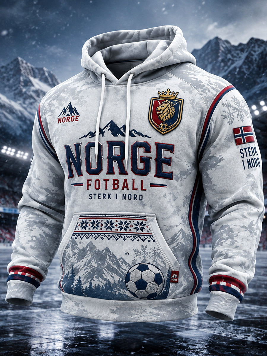 Herres langærmet hettegenser med fotballmotiv