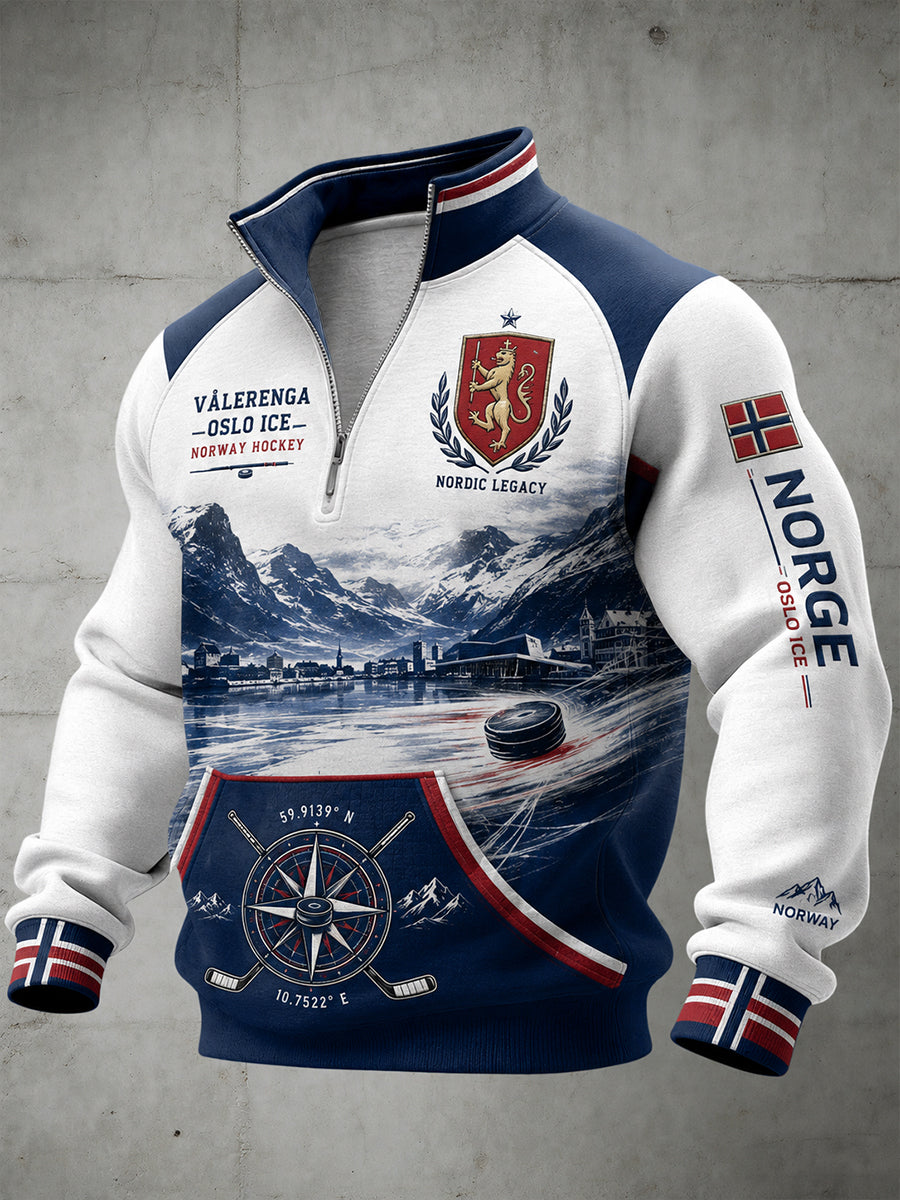 Herrens raglan-ærme, lang-ærme, øverst med ishockey-tema print