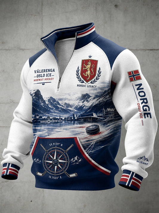Herrens raglan-ærme, lang-ærme, øverst med ishockey-tema print