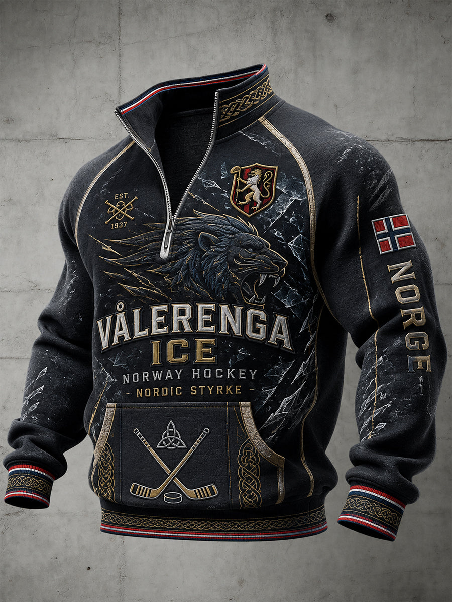 Herrliggående raglanerme langærmet glidelåstop med ishockeymotiv