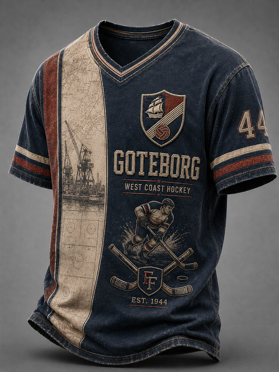 Herrtröja med V-ringning i Göteborgs hockeytradition från 1944