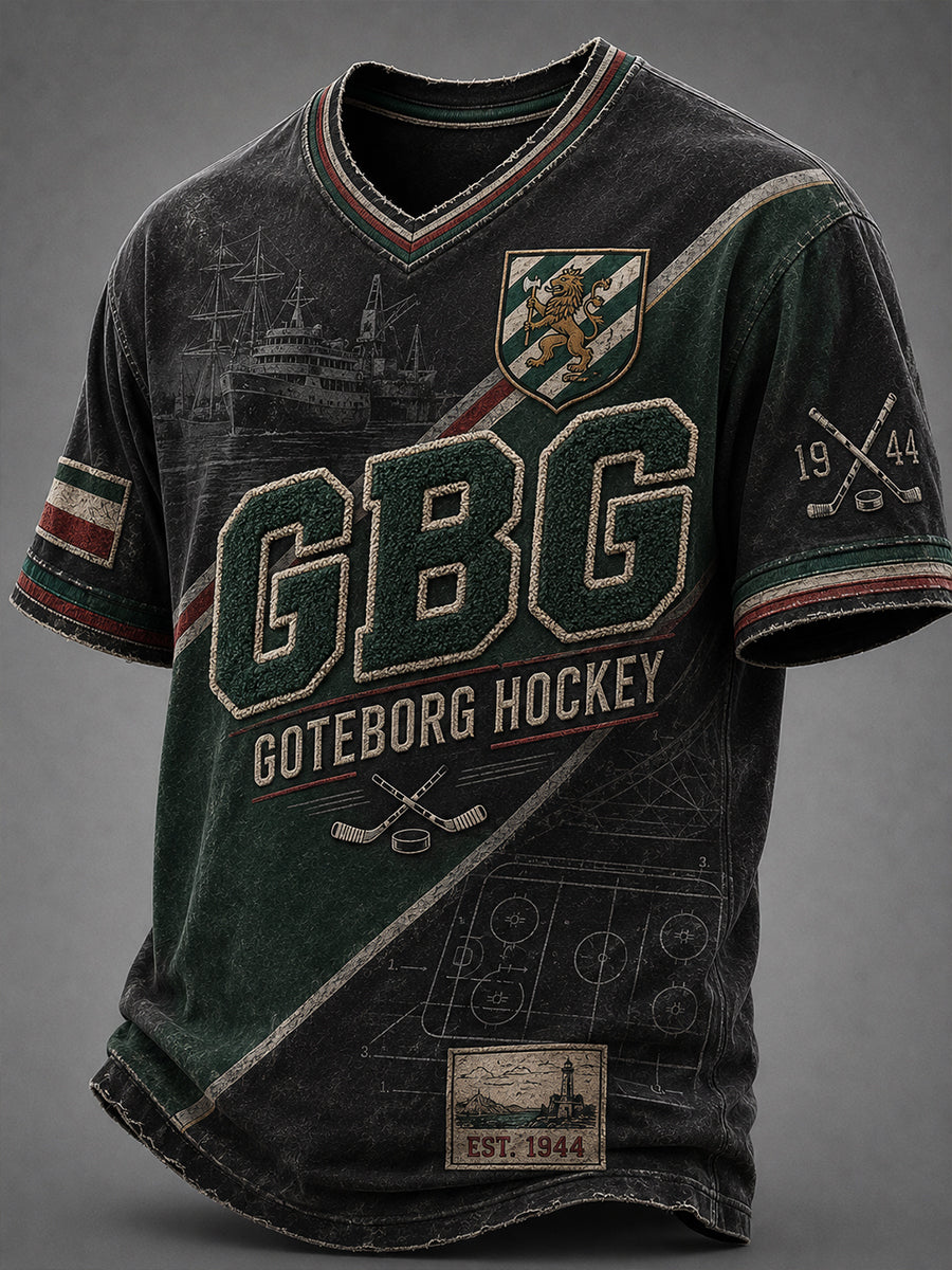 Herrtröja med V-ringning i Göteborgs hockeytradition från 1944