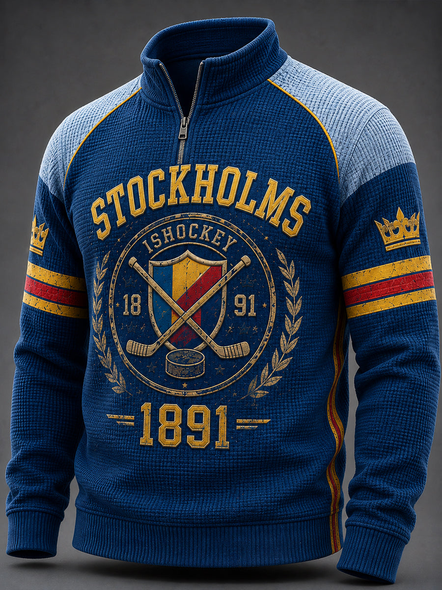 Stockholm Ice Heritage Hockey Våffelstickad Sweatshirt med Dragkedja