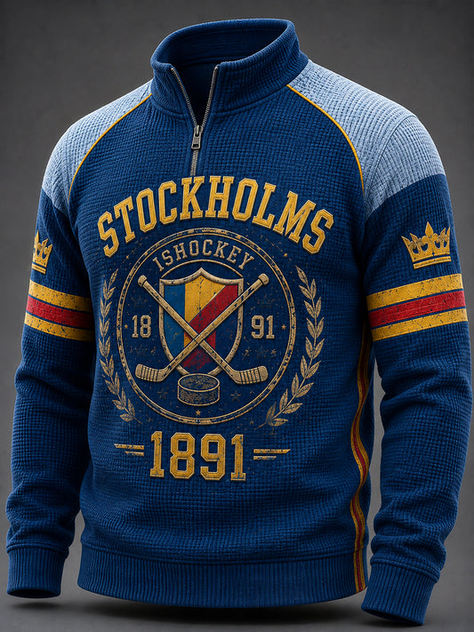 Stockholm Ice Heritage Hockey Våffelstickad Sweatshirt med Dragkedja