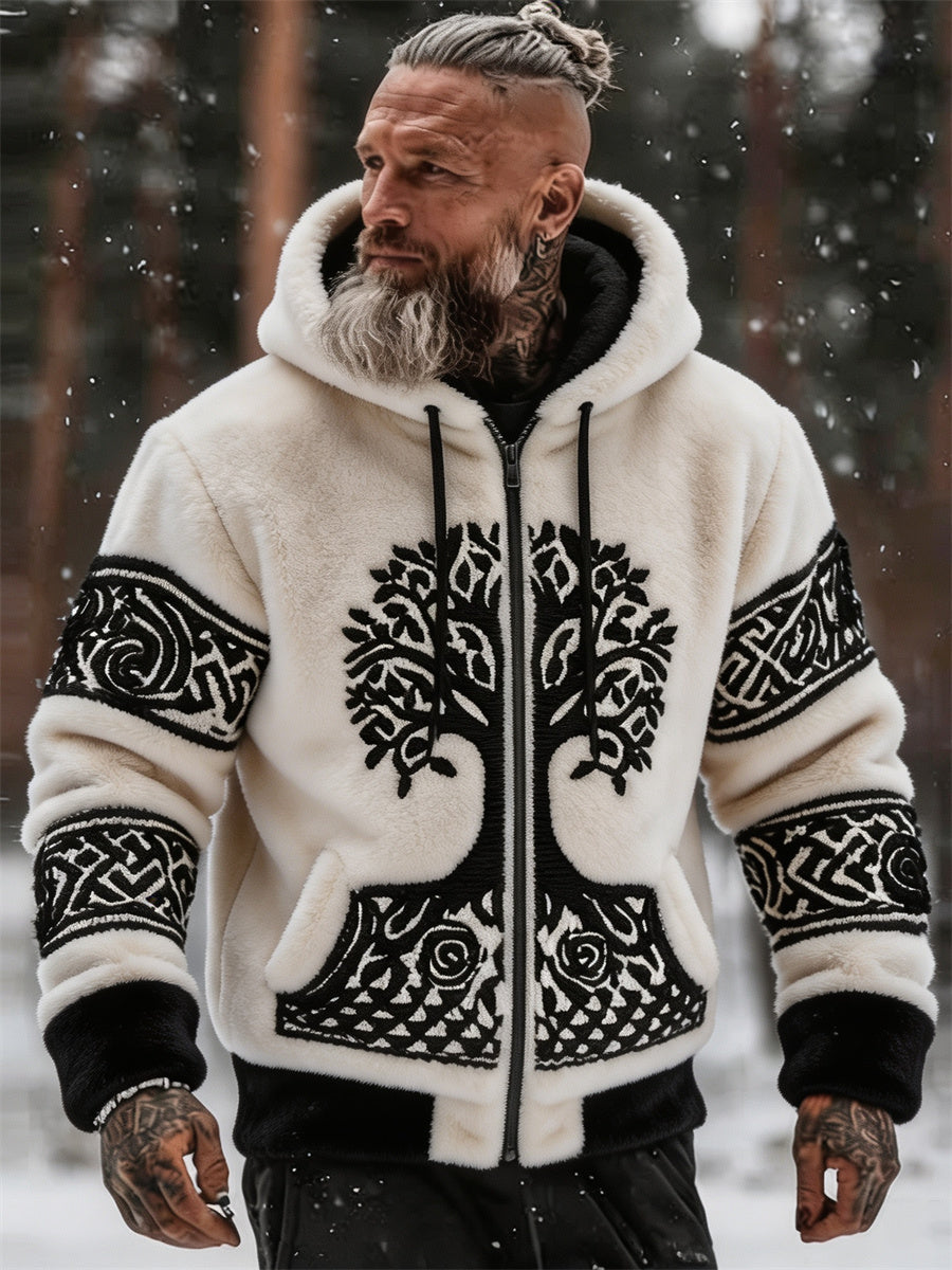 Herrvintage vikingaträd livets keltiska knuttryck fulldragkedja mysig flanellhuvtröja