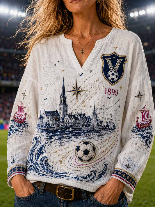 Kvinners vintage fotball-T-skjorte fra 1899 med trykk av det tradisjonelle laget
