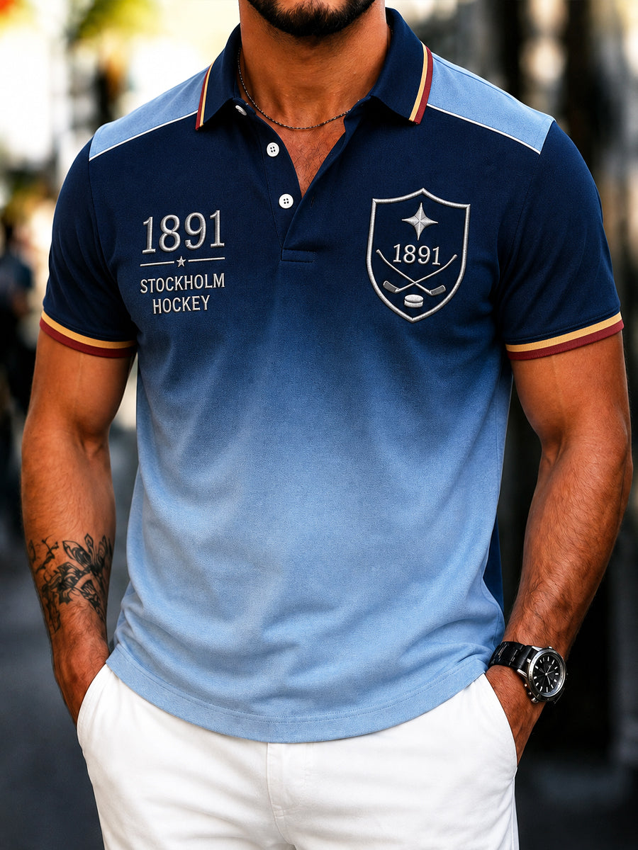 Herrpolo med djurgårdshockeymotiv och färggradient