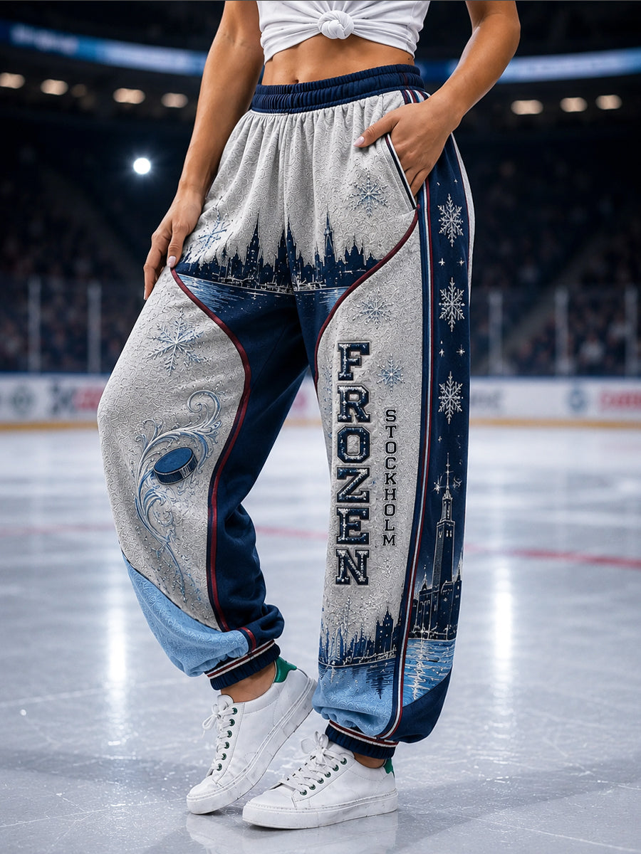 Dams Retro Djurgården Hockey Klassiska Fritidshängselbyxor