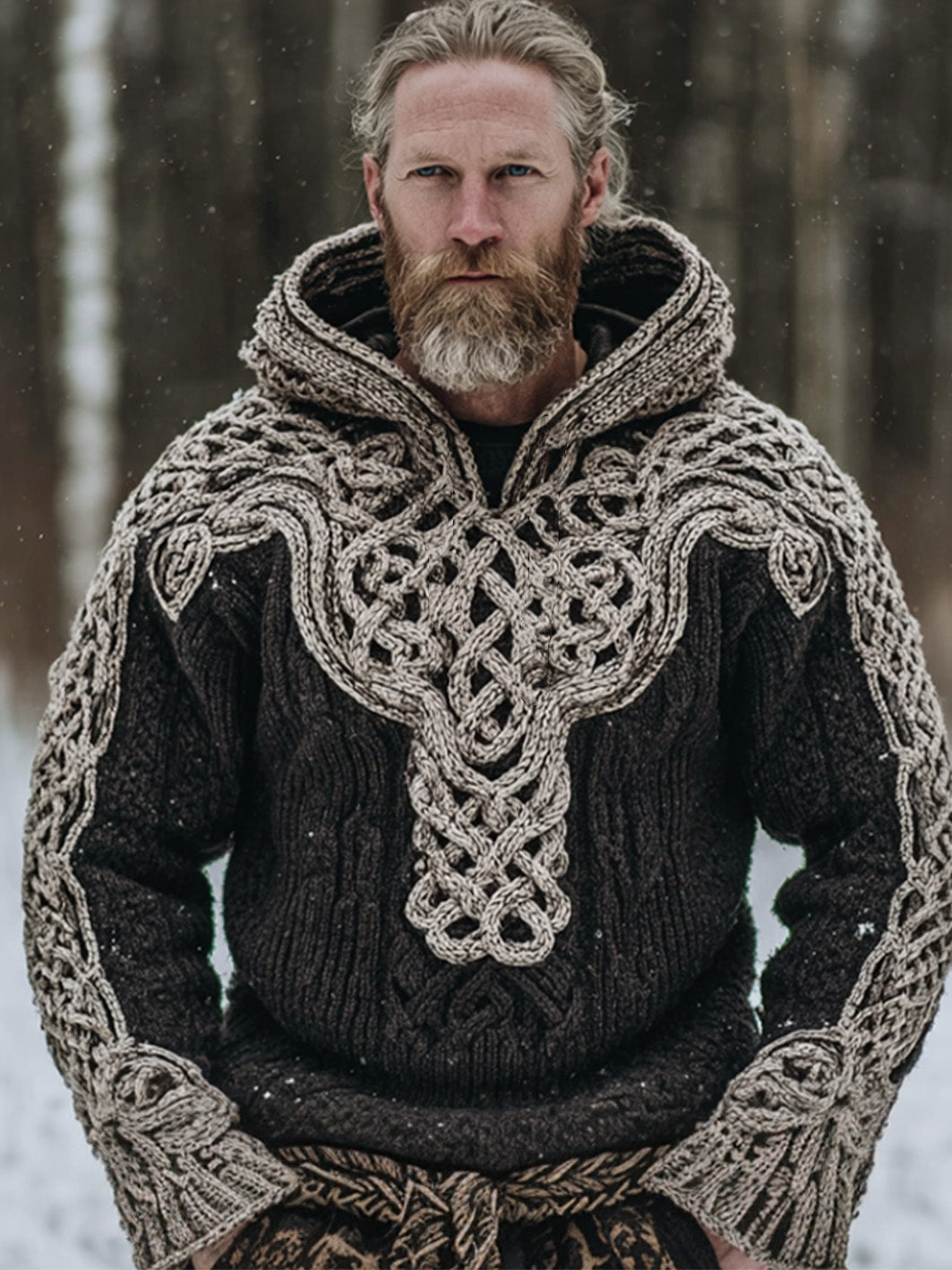 Kvartettmönstrad, avslappnad mockapullover med mönster i retroviking- och keltisk stil för män