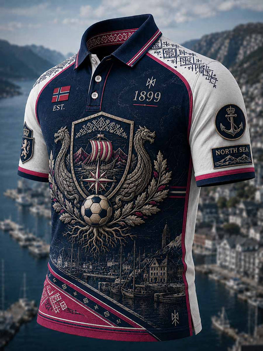 Vintage fotballagsgrafikk på herrepolo