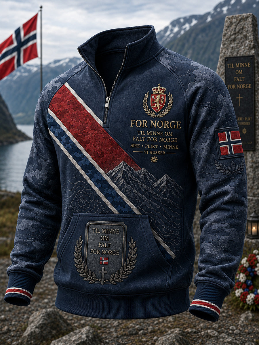 Herrers norske militære reise-lue med halvglidelås og oppstående krage – Sweater