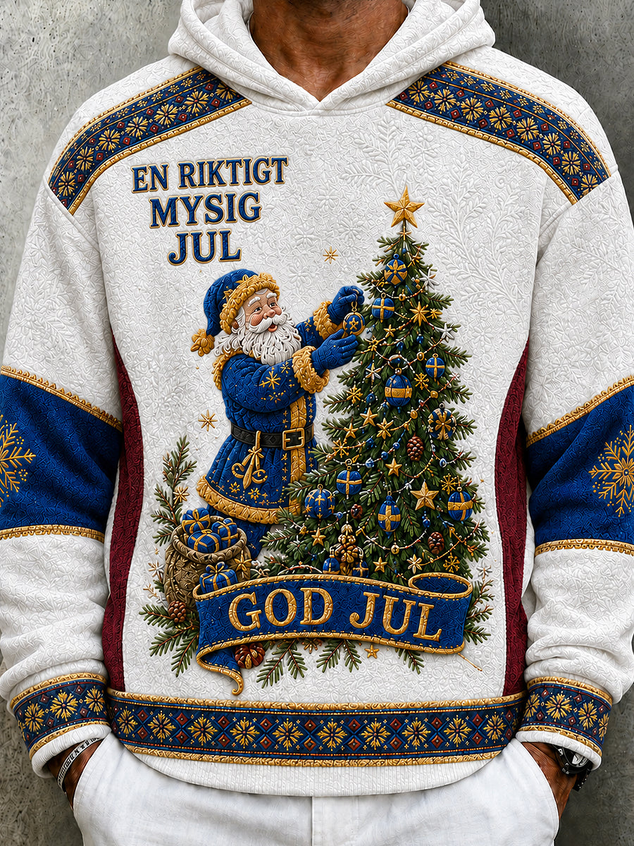 Svensk jultryck på herrtröja med långa ärmar och huva