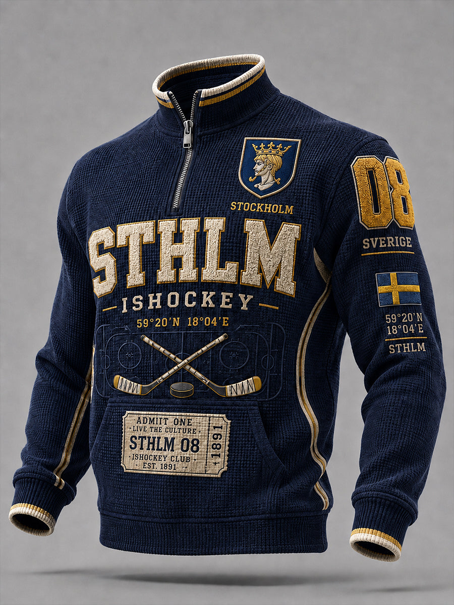 Herrvintageisshockey-waffeltröja med lång ärm från Stockholm, Sverige
