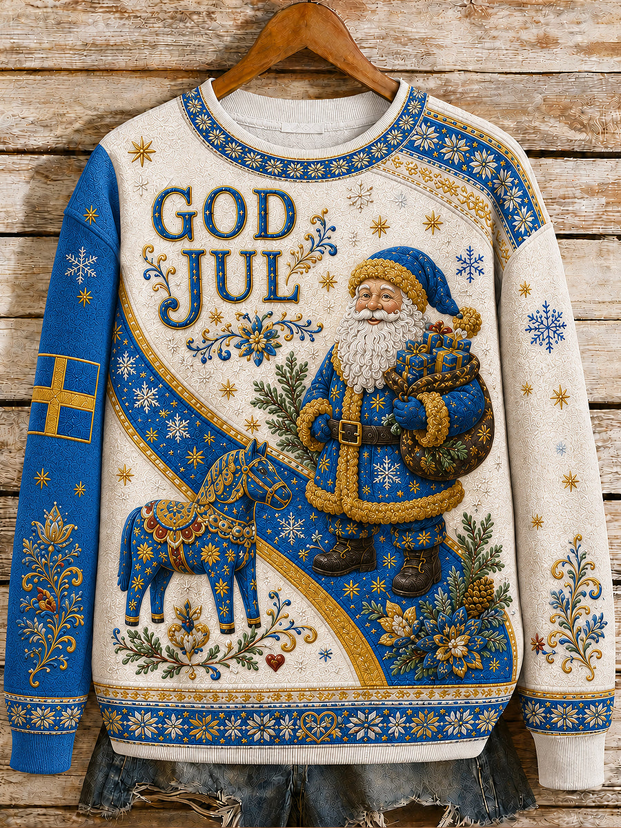 Damer Svensk jultryckt långärmad tröja med rund halsringning