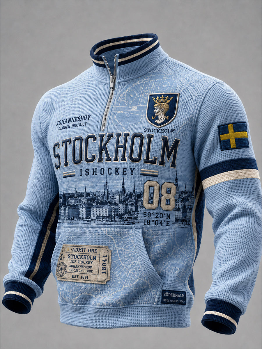 Herrvintageisshockey-waffeltröja med lång ärm från Stockholm, Sverige