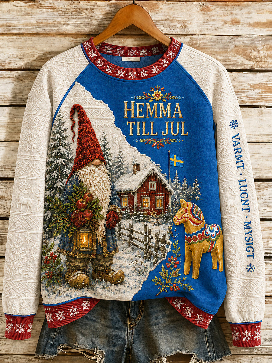 Damer Svensk jultryckt långärmad tröja med rund halsringning