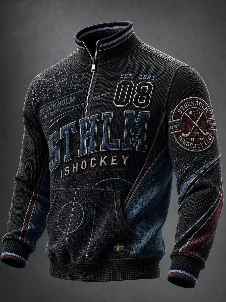 Herrvintageisshockey-waffeltröja med lång ärm från Stockholm, Sverige