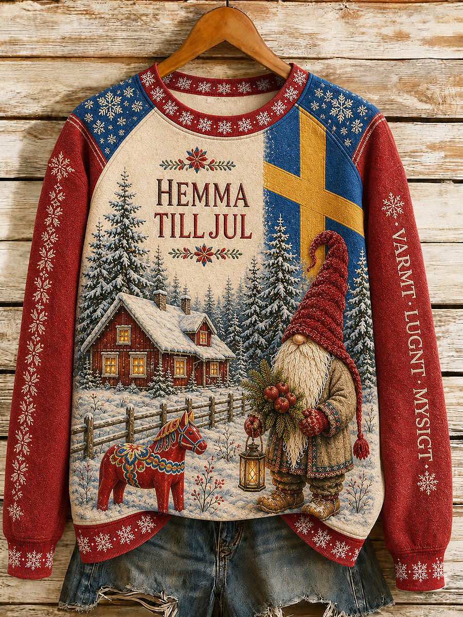 Damer Svensk jultryckt långärmad tröja med rund halsringning