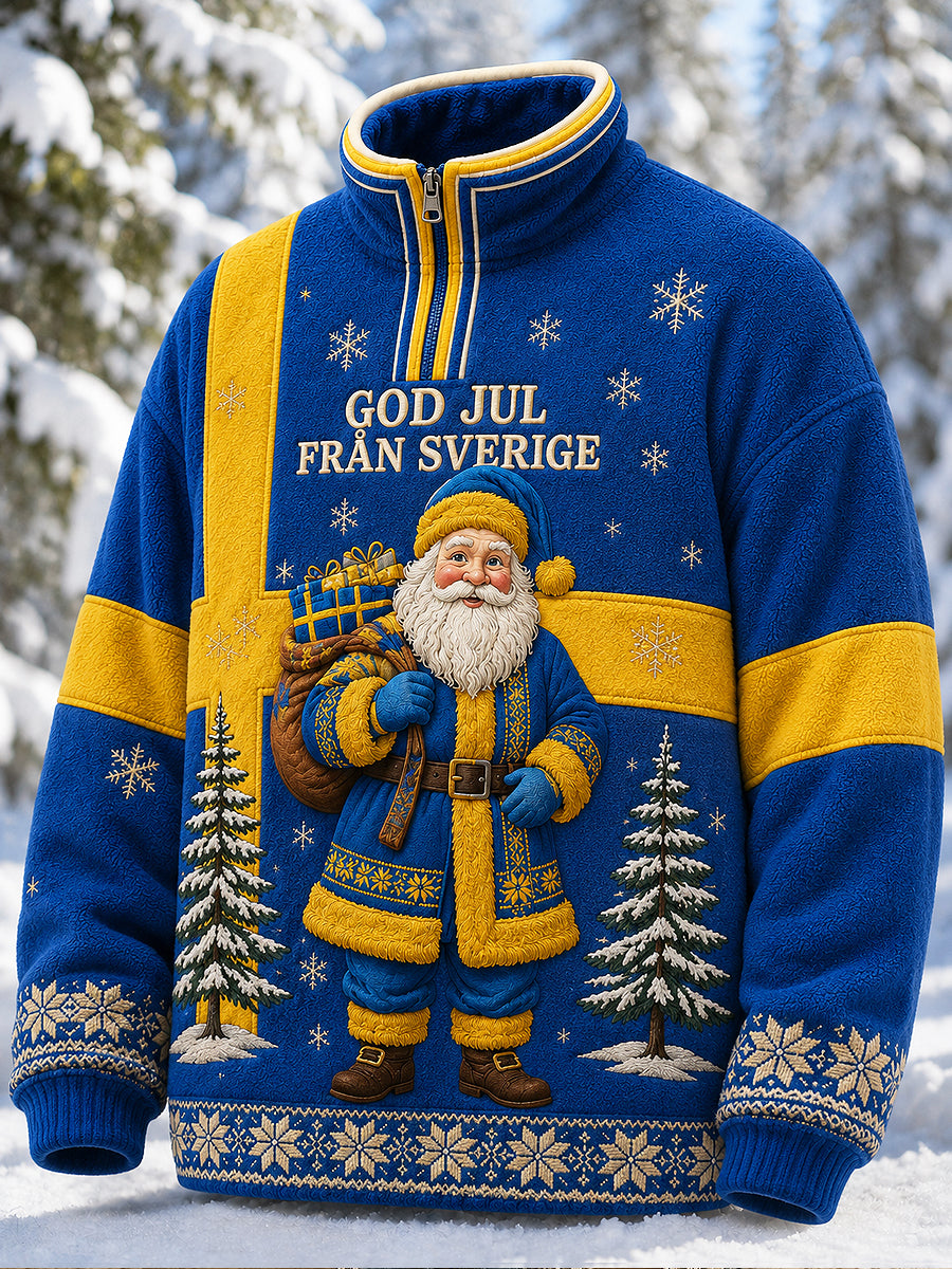 Svensk jultryckt casual sweatshirt med dragkedja för män
