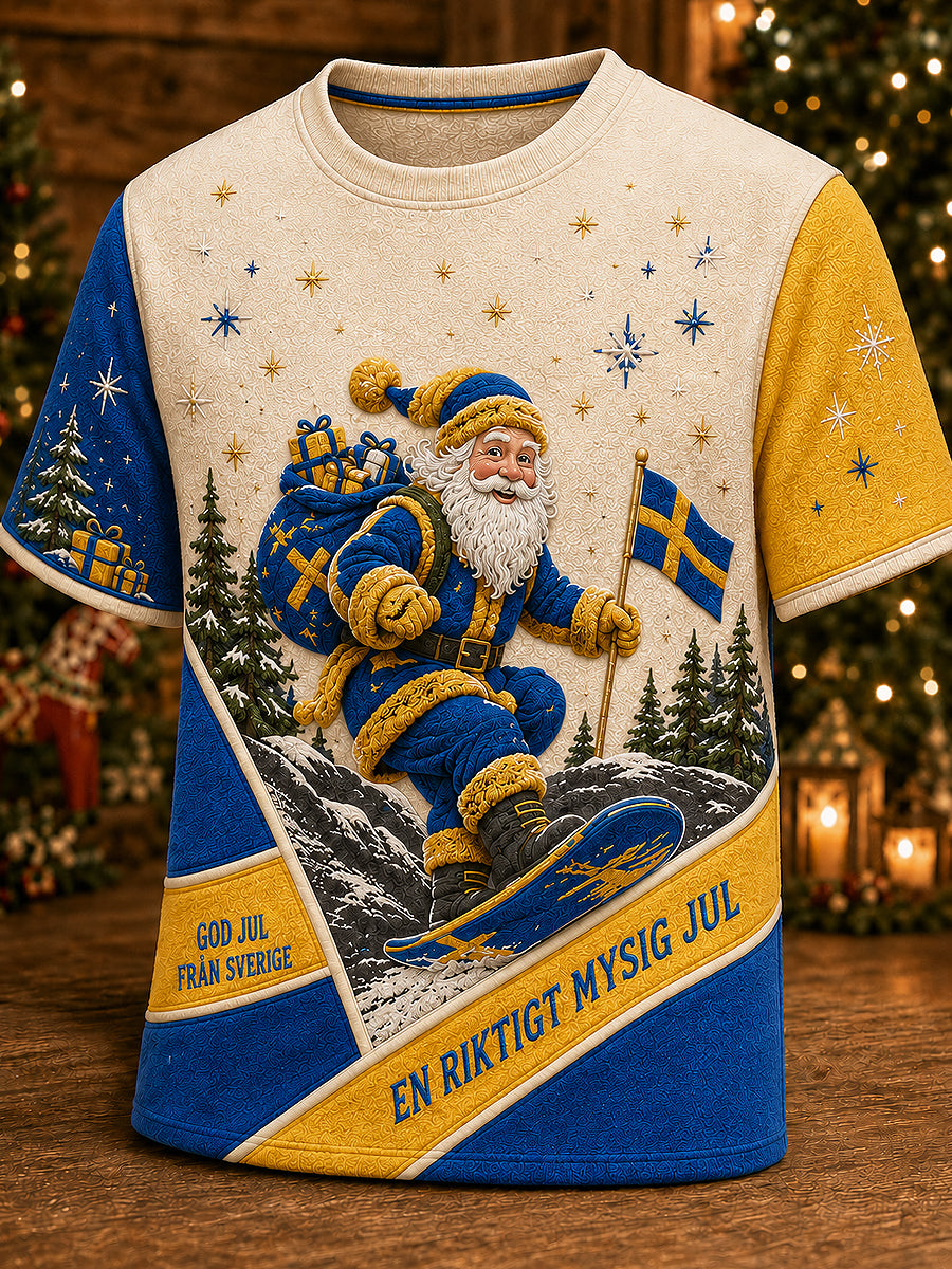 Herrlig jultröja i svensk stil med tryckt mönster, vintagemode, löst sittande och kort ärm