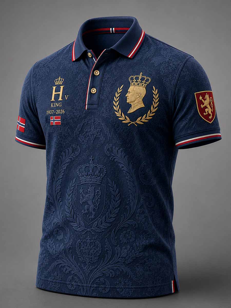 Herrepolotrøye med minneprint av Kong Harald V