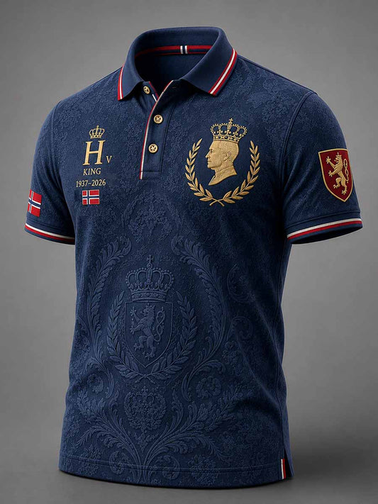 Herrepolotrøye med minneprint av Kong Harald V