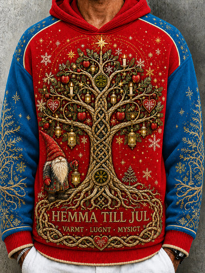 Herrtröja med svensk julprint, rund halsringning, långärmad och med huva