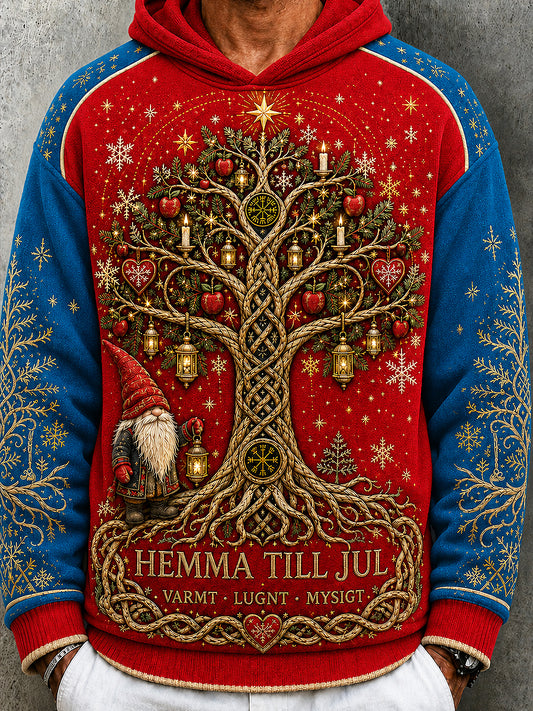 Herrtröja med svensk julprint, rund halsringning, långärmad och med huva