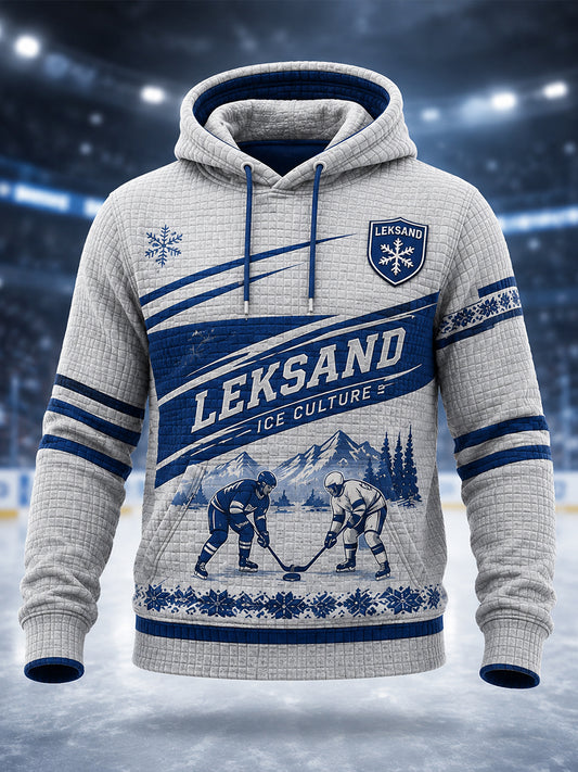 Herrlig tröja i svensk ishockeystil från Leksands IF – löst sittande huvtröja med avsatt axel och fickor för älskare av sporten