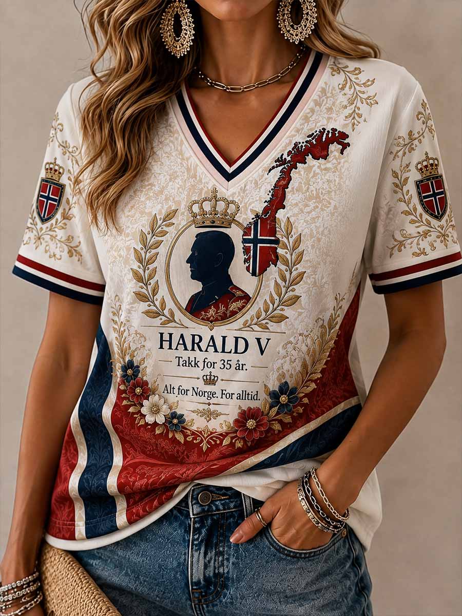 Kvinners minne Norge Harald Mønster trykt T-shirt