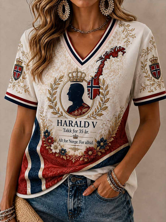 Kvinners minne Norge Harald Mønster trykt T-shirt