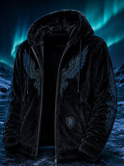 Mäns Retro Viking Wolf Totem Celtic Style Flannel varm huvad tröjar