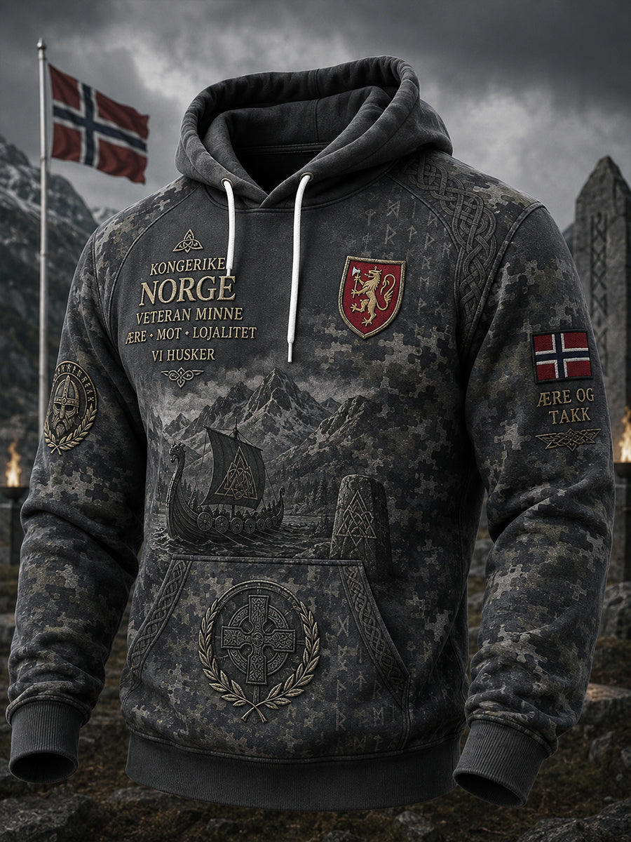 Herrens Vintage Militær-Inspirert camo-print lang-ærmet Hoodie