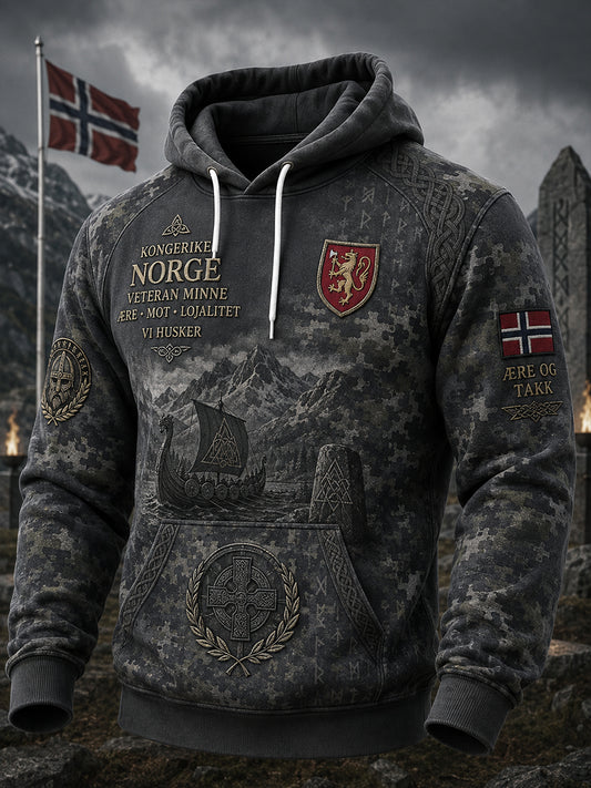 Herrens Vintage Militær-Inspirert camo-print lang-ærmet Hoodie