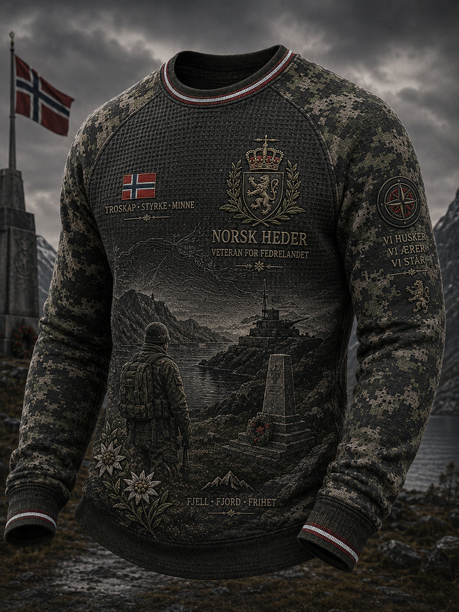 Menns Vintage Militær-Inspirert Camo-Print Vaffel-Tnitt Raglan langærme øverst
