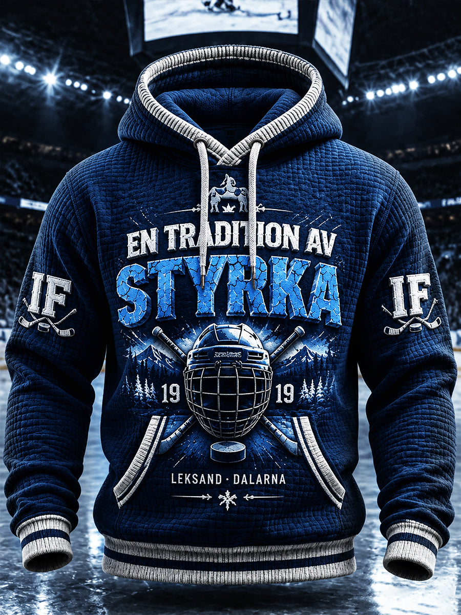 Herrliggande Leksands IF-svensk ishockeytryckt ledig rutig bomullströja med huva